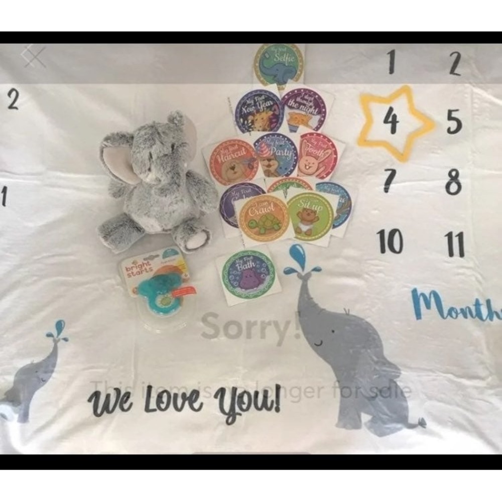 Infant.ly Milestone Blanket Set Kids 48x40 White NEW Elephant Theme Photo‎ Prop